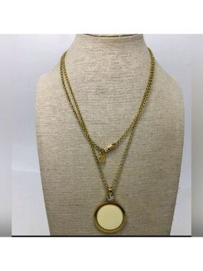 Dyrberg Kern Goldtone Cream Enamel Pendant Chain Necklace 38"